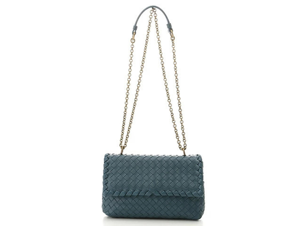 BOTTEGA VENETA Intrecciato Nappa Baby Olympia Petrol Blue Shoulder Bag